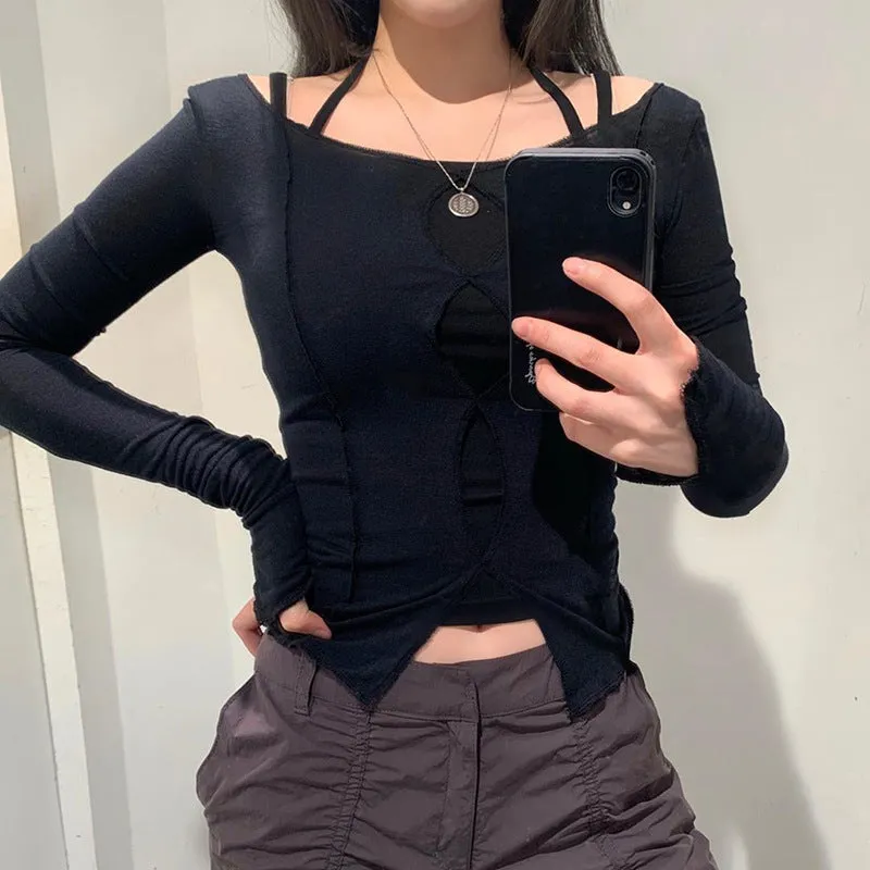 Solid color round neck long sleeve T-shirt  KF9143