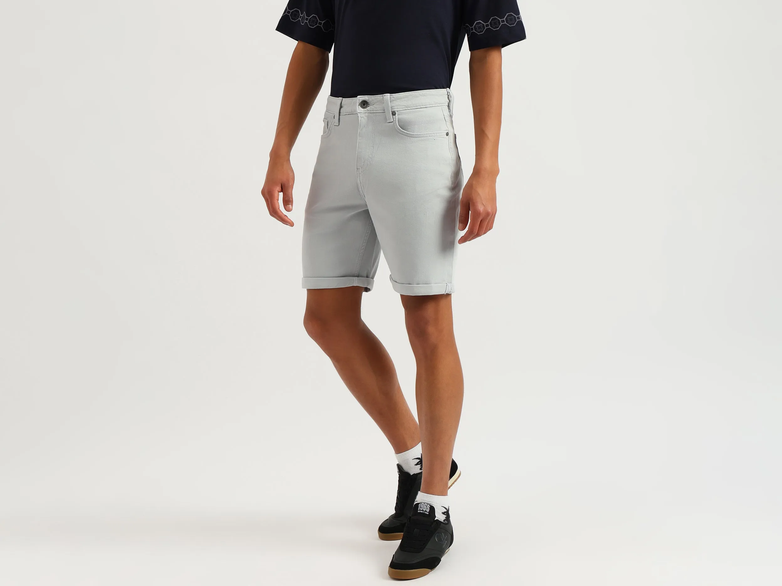 Solid Comfort Fit Denim Shorts