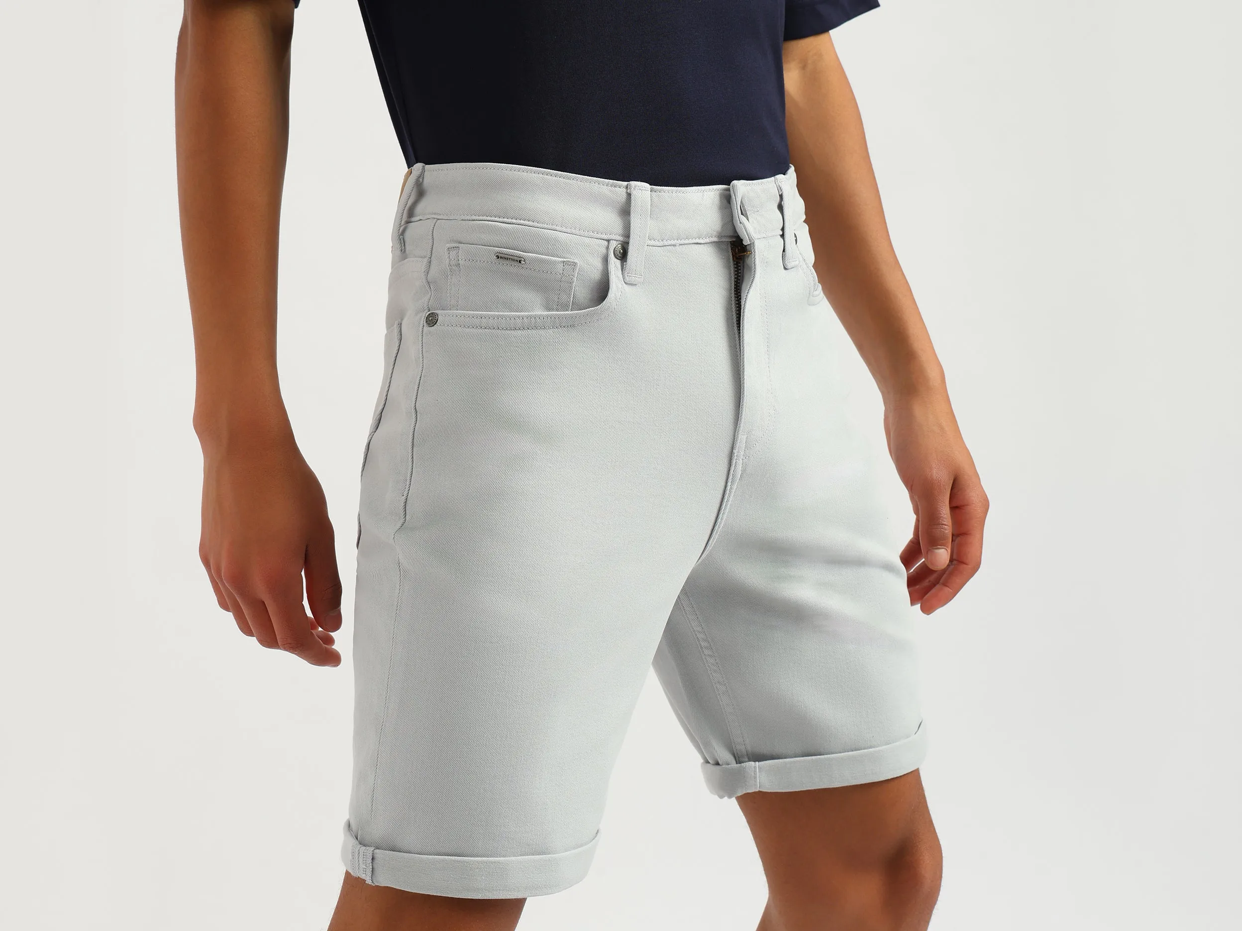 Solid Comfort Fit Denim Shorts