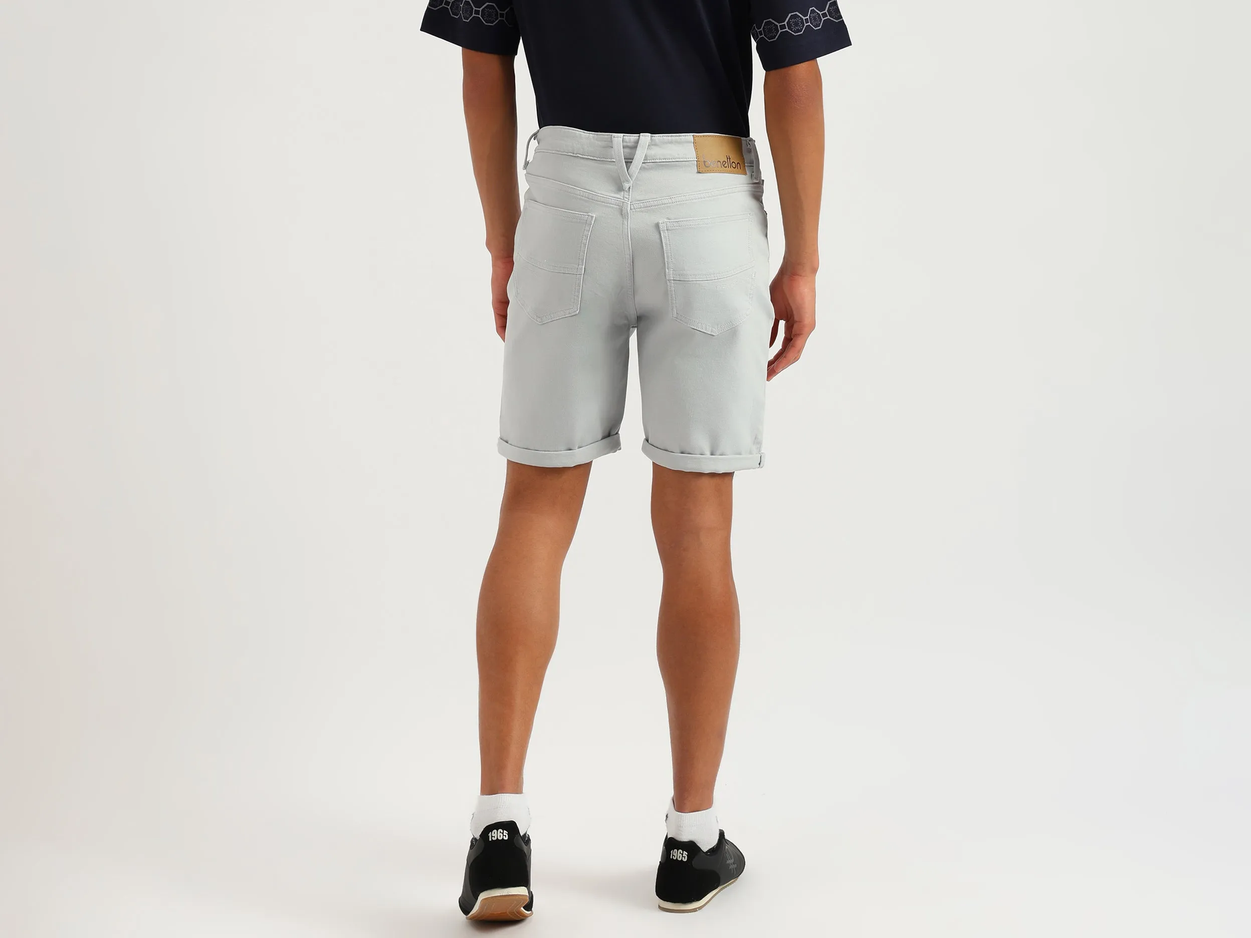 Solid Comfort Fit Denim Shorts