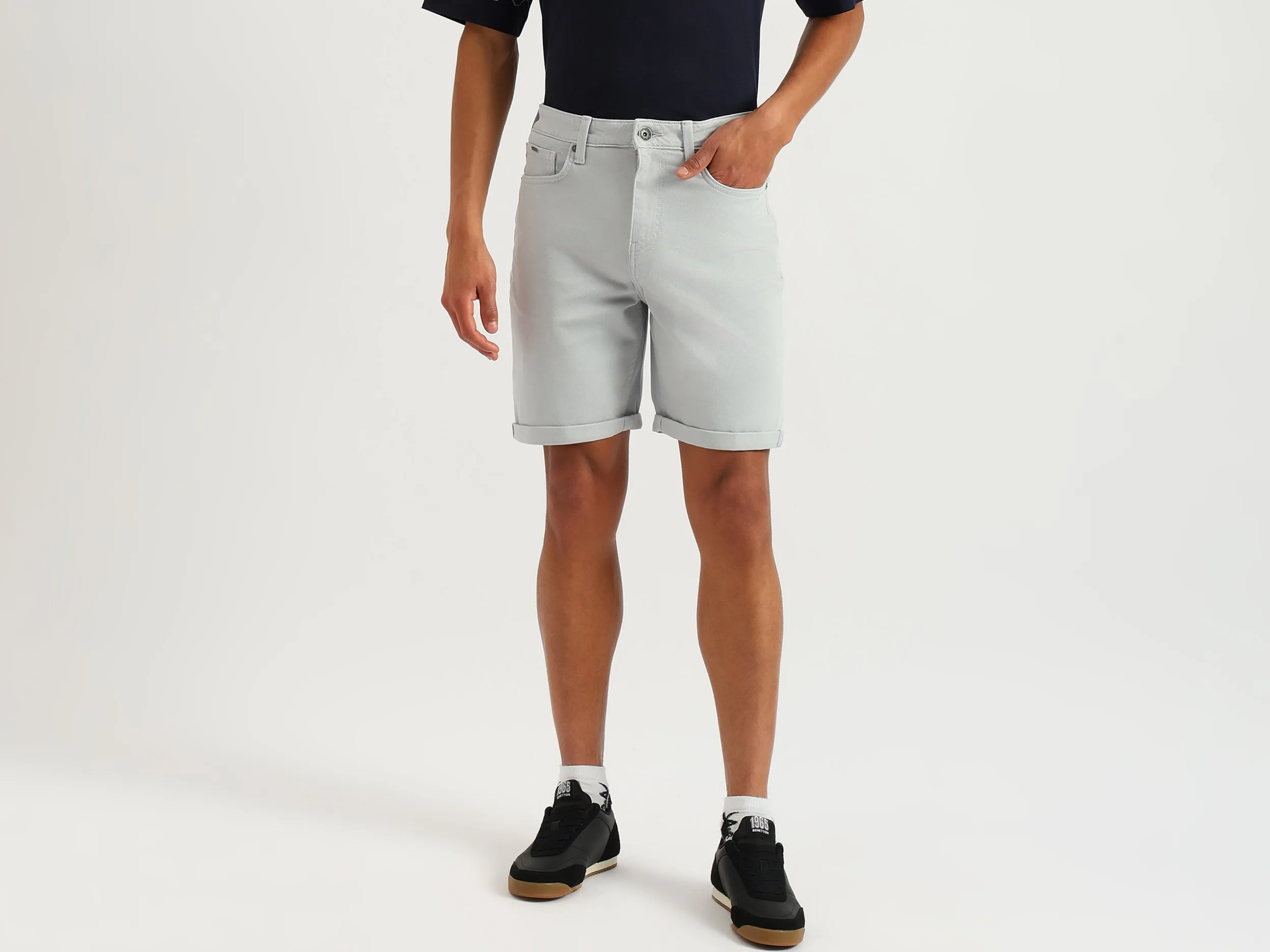 Solid Comfort Fit Denim Shorts