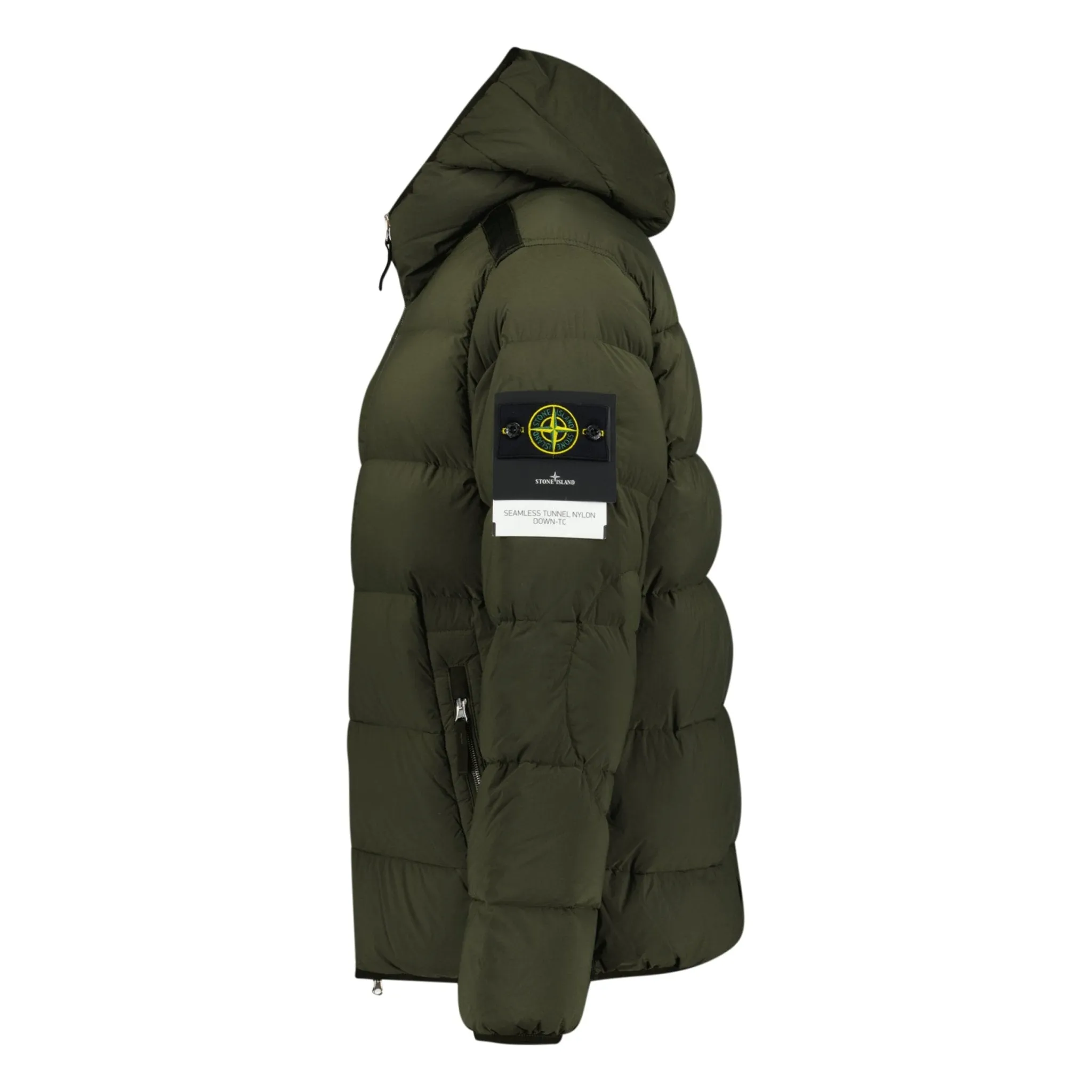 STONE ISLAND HOODED PUFFER JACKET IN SEAMLESS TUNNEL NYLON KHAKI