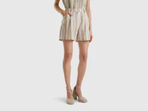 Striped Pattern Relaxed Fit Beige Shorts