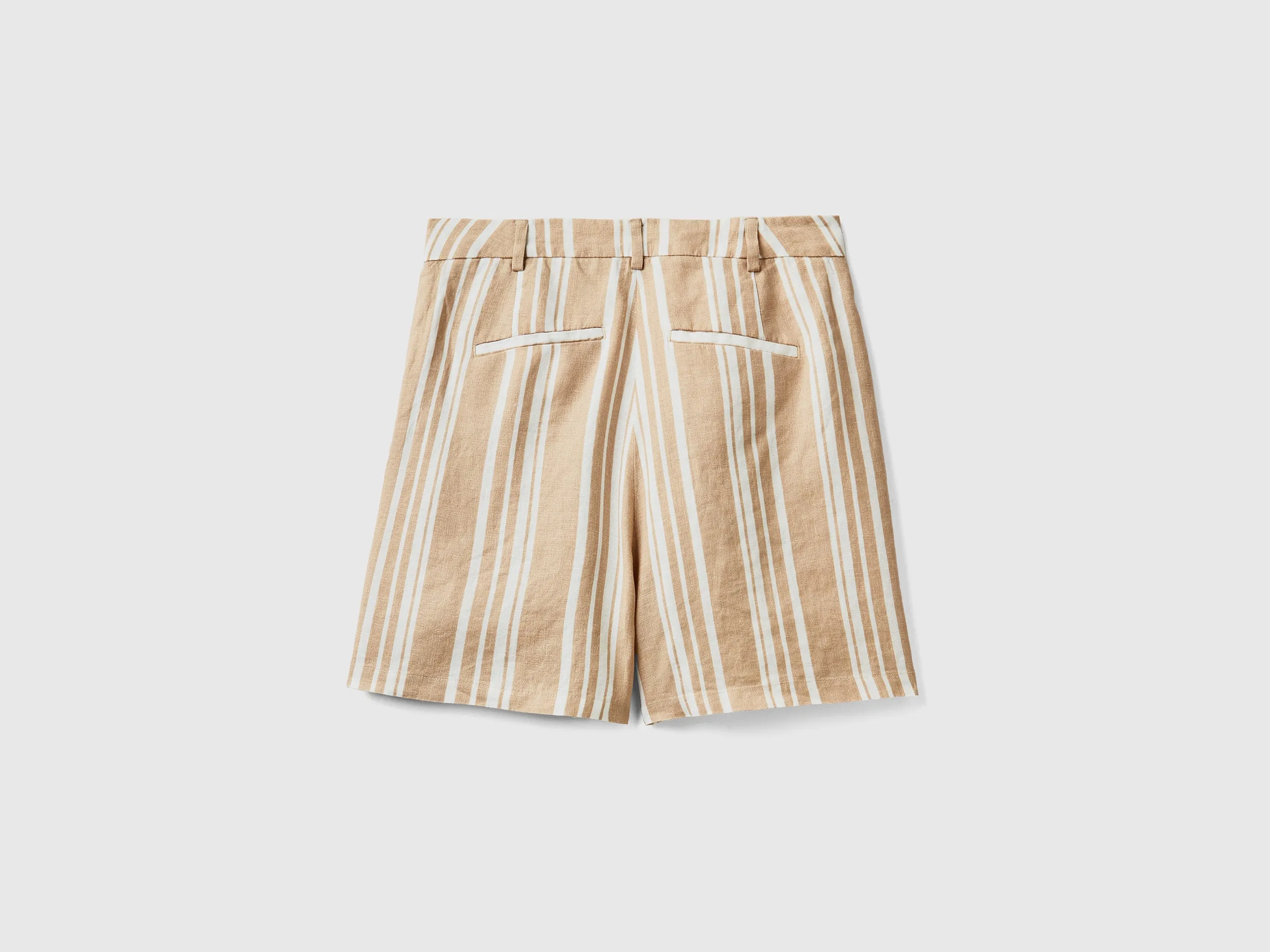 Striped Pattern Relaxed Fit Beige Shorts
