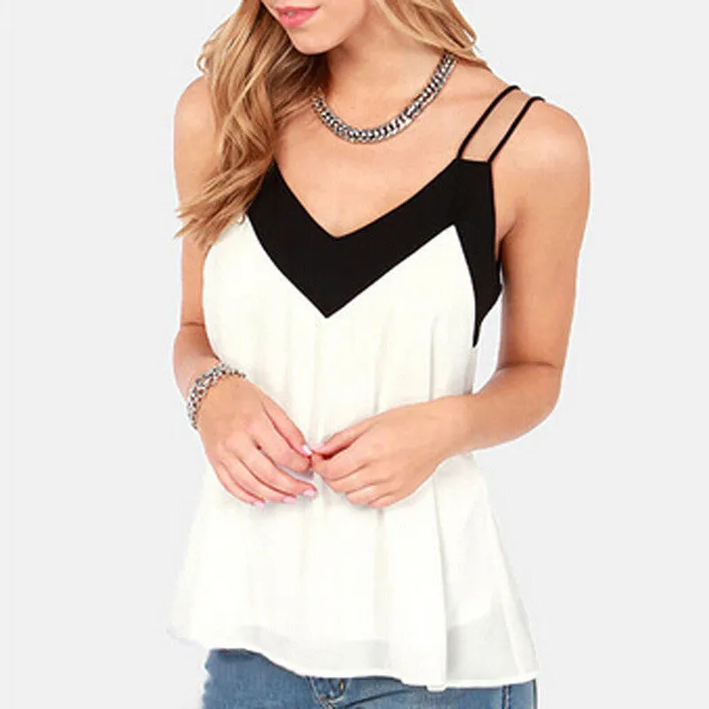 Style Tank Top Vest Women V-Neck Sleeveless Halter Blouse Shirt Casual Loose Tops Chiffon Plus Size