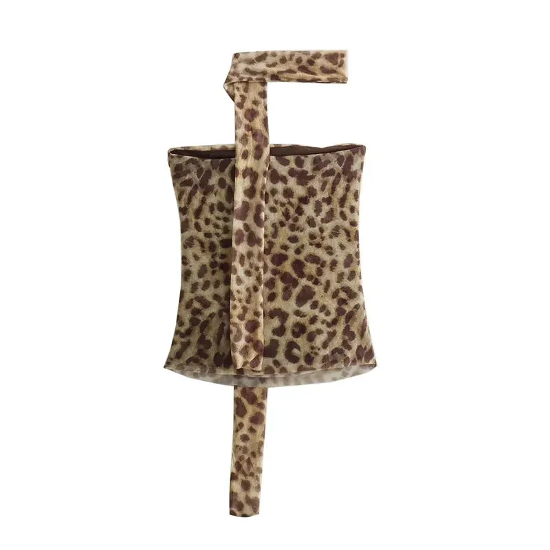 Summer Leopard Print Tulle Crop Top