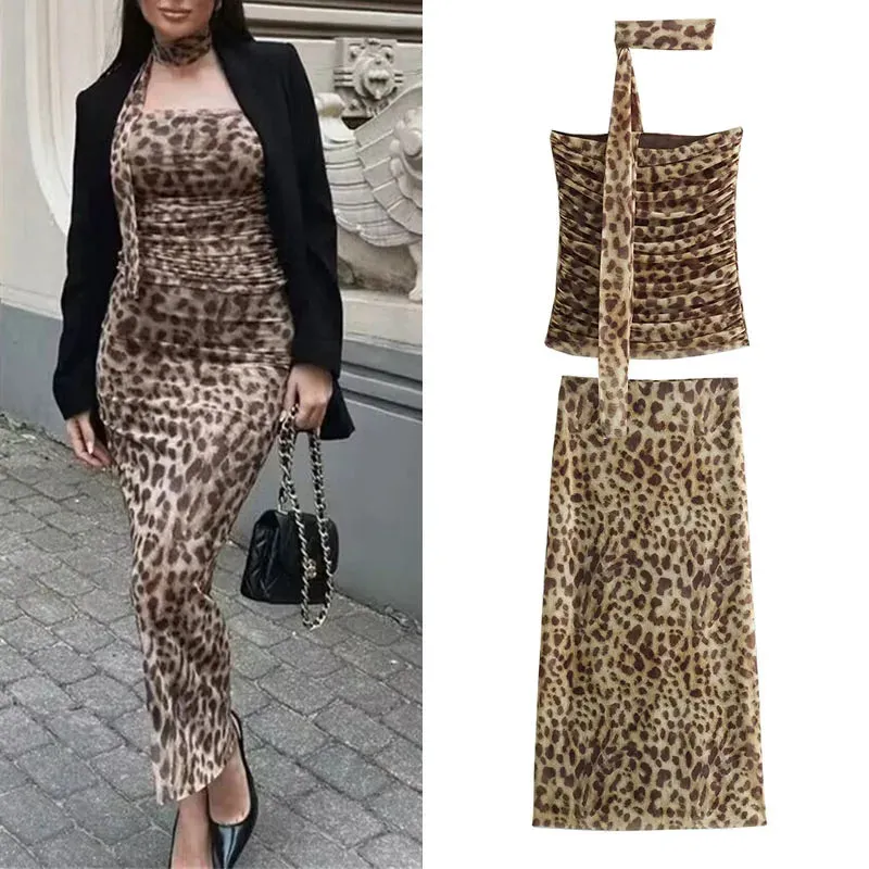 Summer Leopard Print Tulle Crop Top