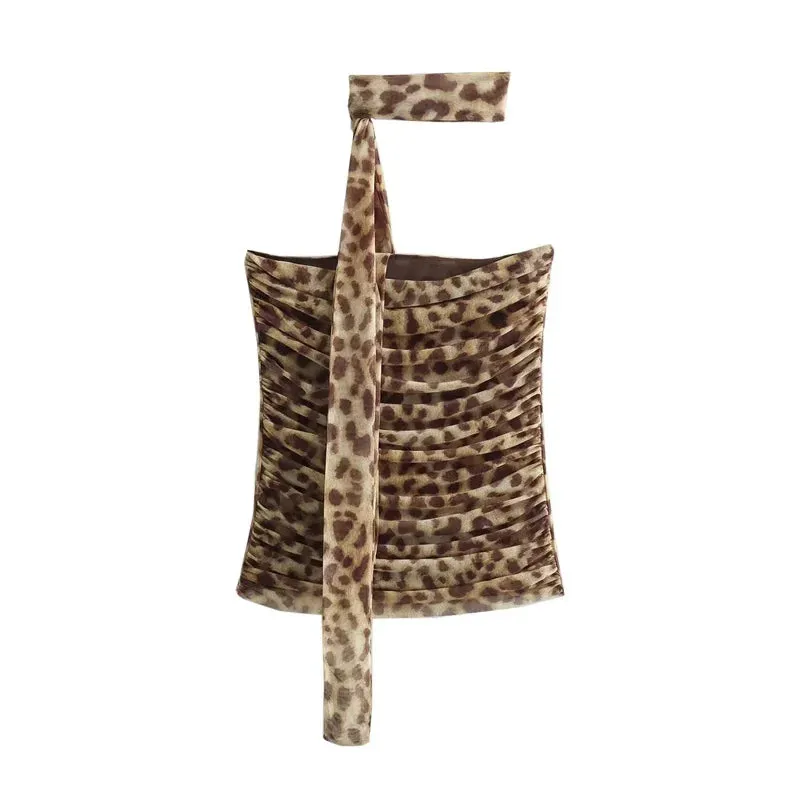 Summer Leopard Print Tulle Crop Top