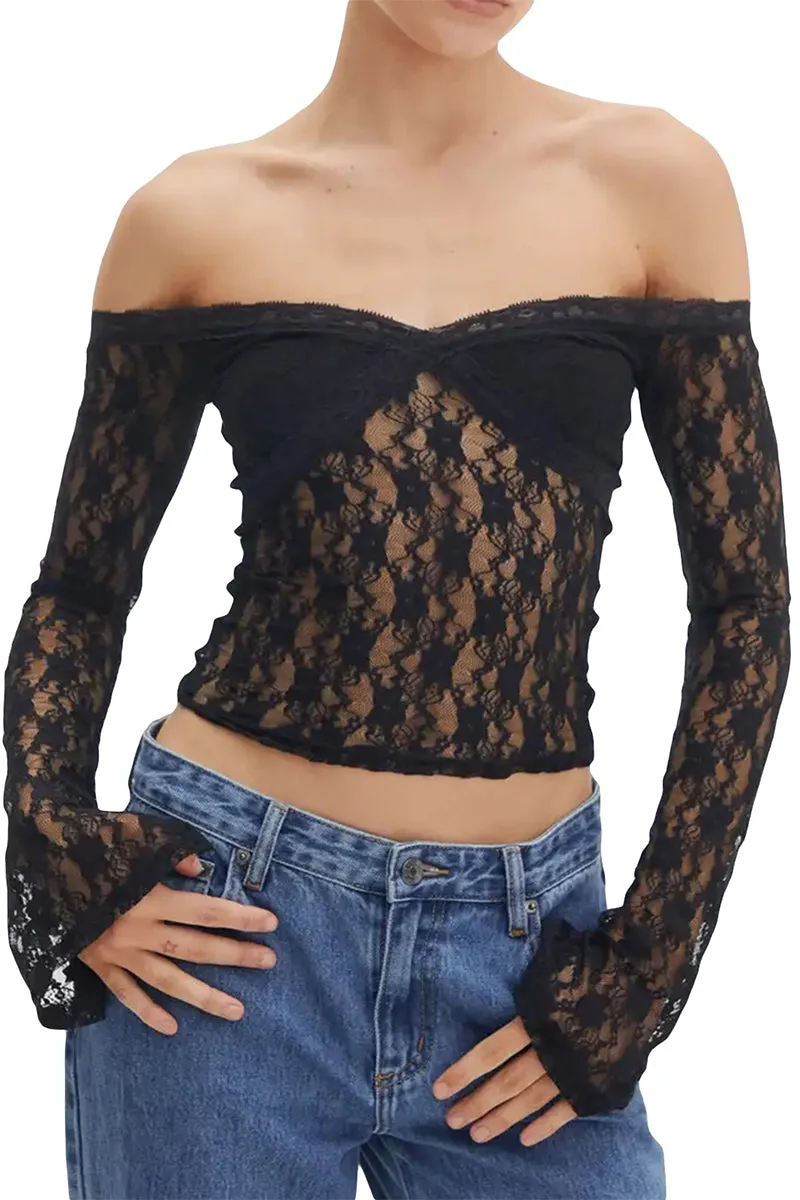 TS3197 Off Shoulder Lace Shirt Top
