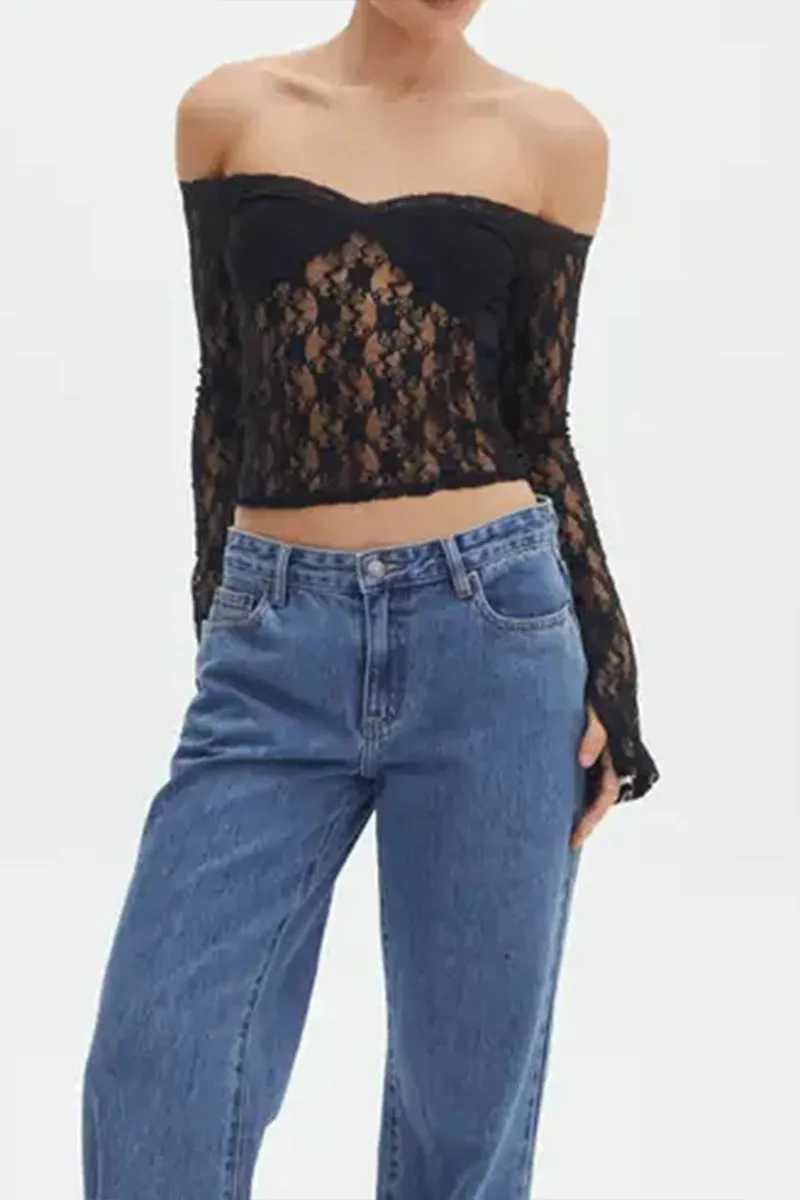 TS3197 Off Shoulder Lace Shirt Top