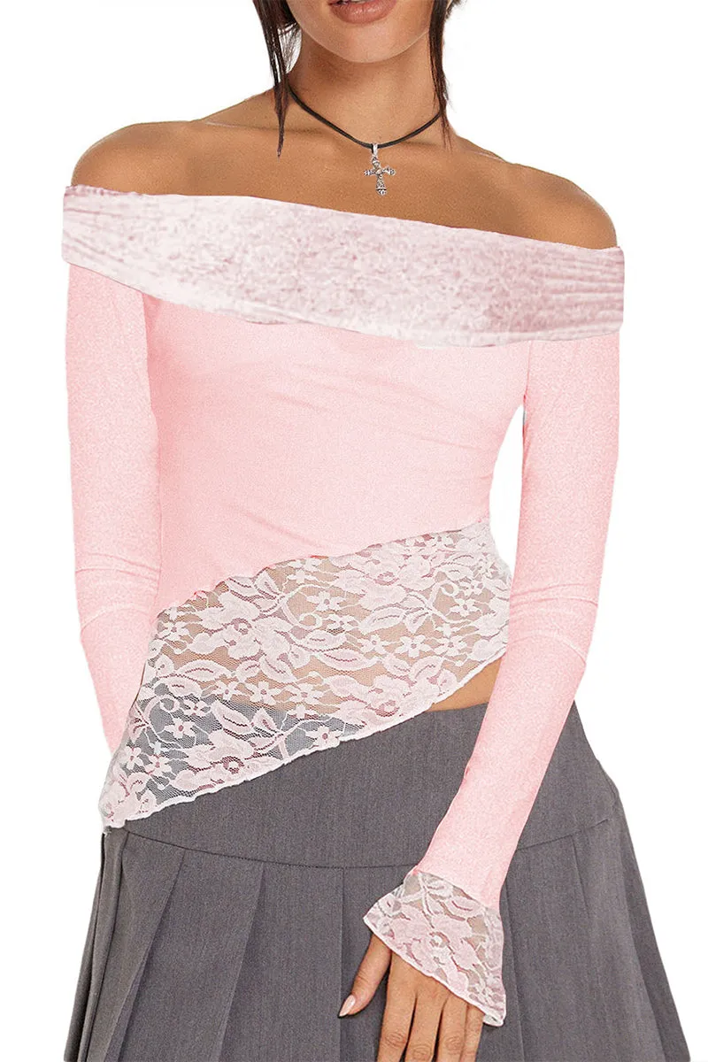 TS3204 Lace Off Shoulder Shirt Top