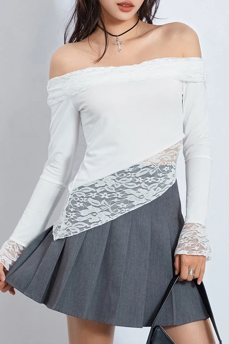 TS3204 Lace Off Shoulder Shirt Top