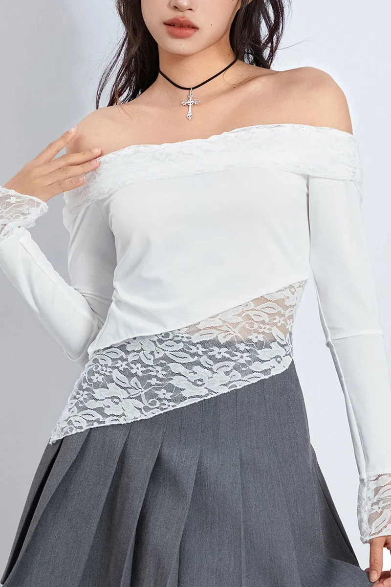 TS3204 Lace Off Shoulder Shirt Top