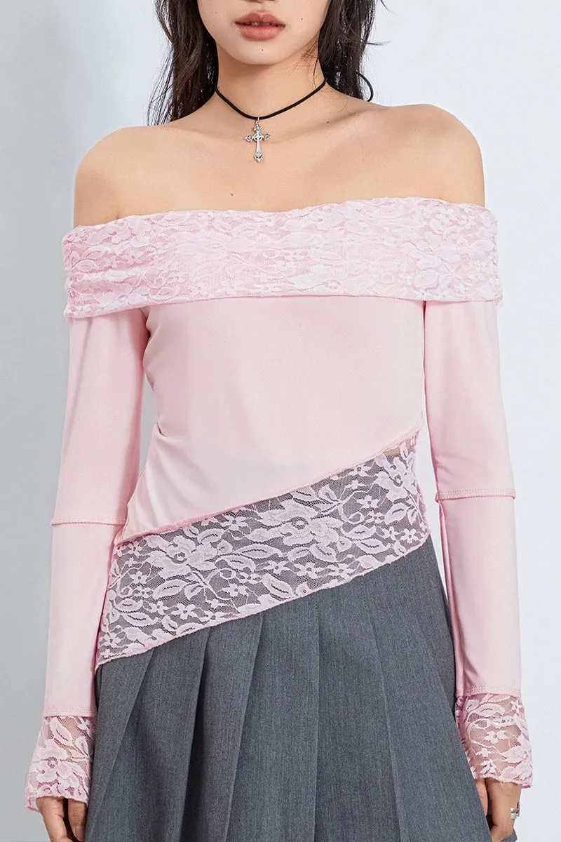TS3204 Lace Off Shoulder Shirt Top