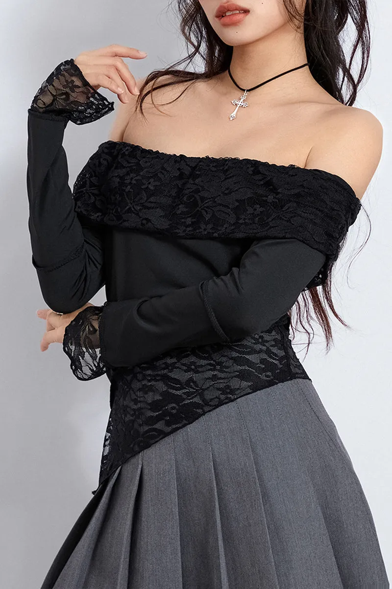 TS3204 Lace Off Shoulder Shirt Top