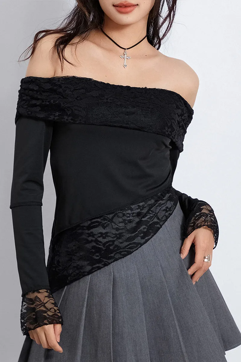 TS3204 Lace Off Shoulder Shirt Top