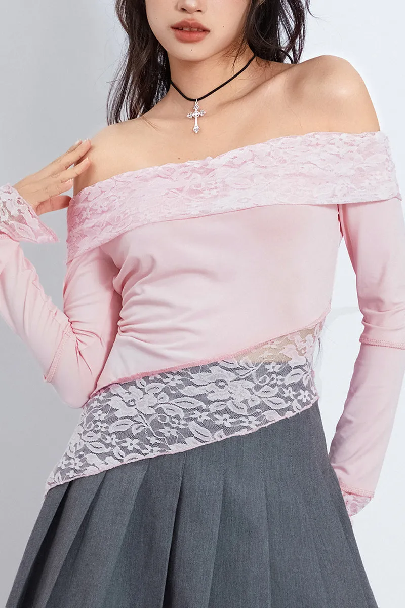 TS3204 Lace Off Shoulder Shirt Top