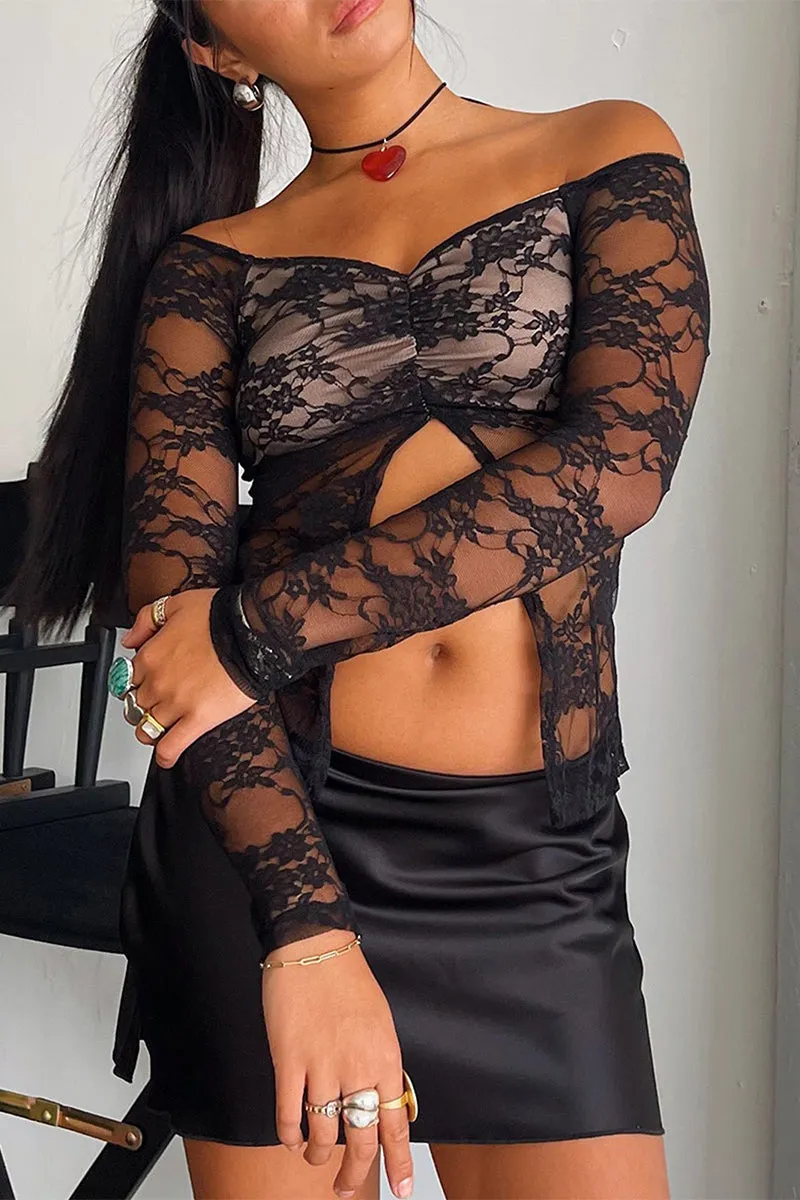 TS3217 Lace Crop Shirt Top