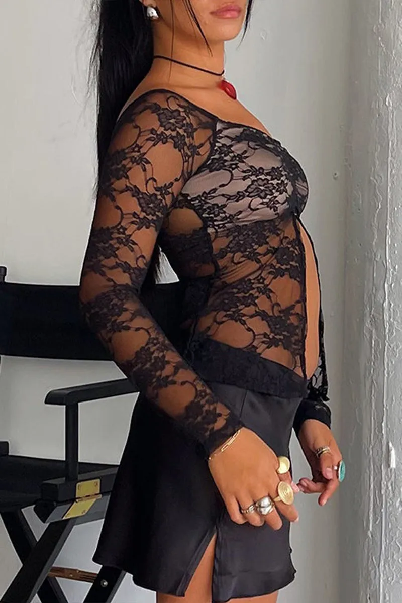 TS3217 Lace Crop Shirt Top