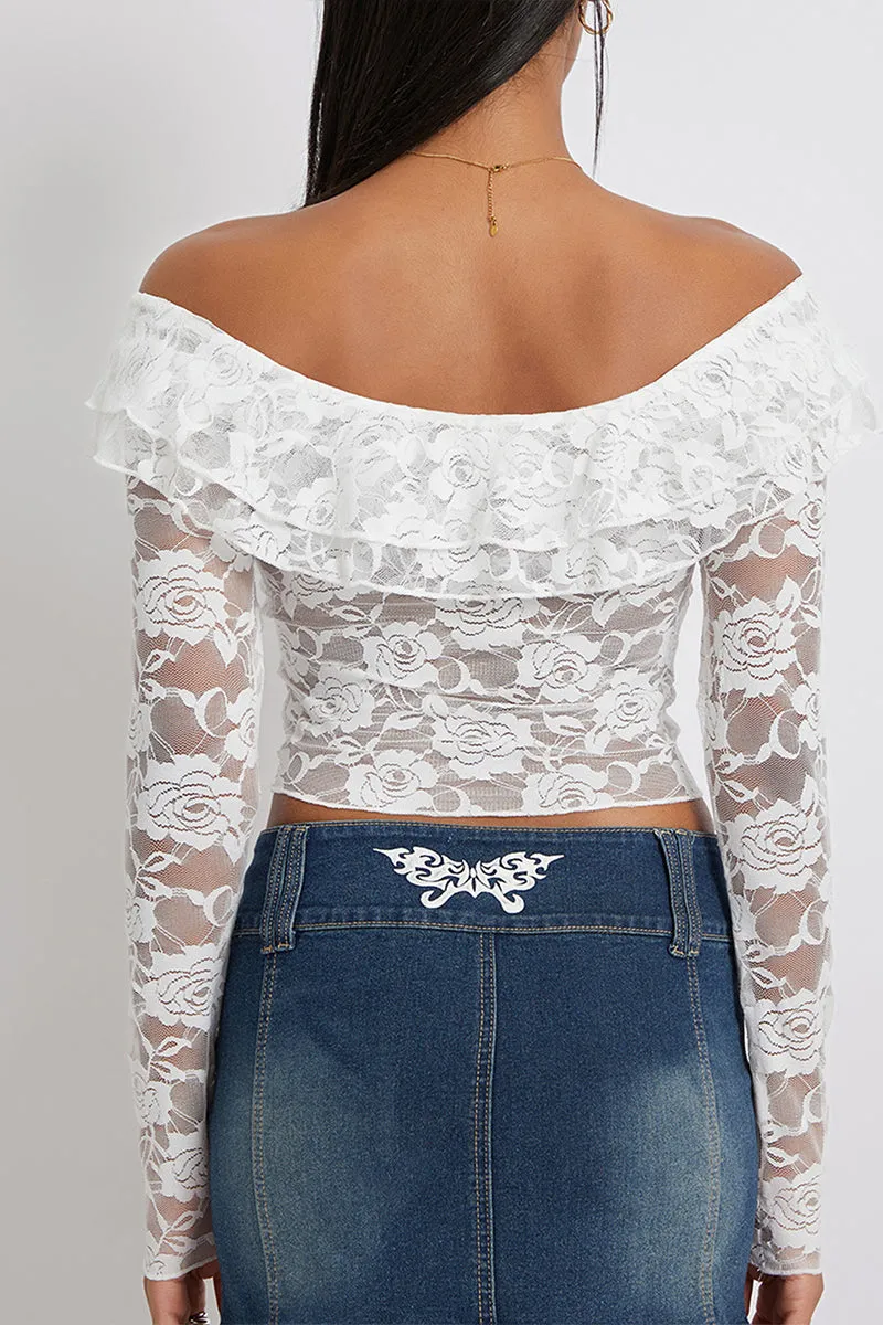 TS3244 Off Shoulder Lace Shirt Top