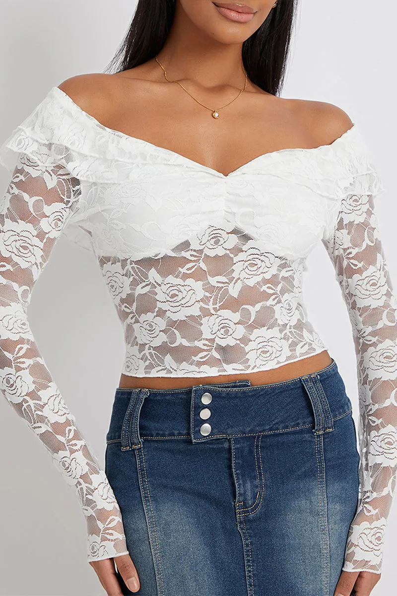TS3244 Off Shoulder Lace Shirt Top