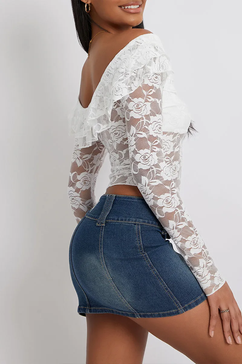 TS3244 Off Shoulder Lace Shirt Top