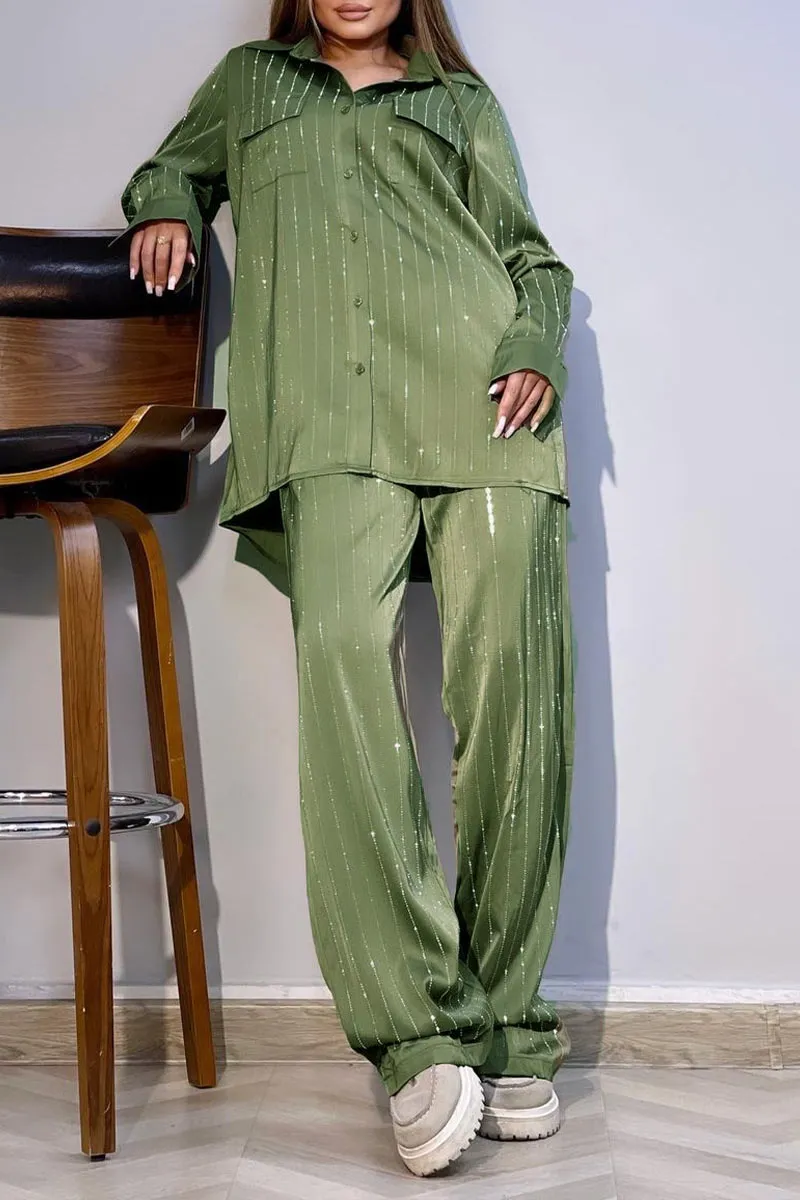 UM0415 Wide Leg Pants and Shirts Set