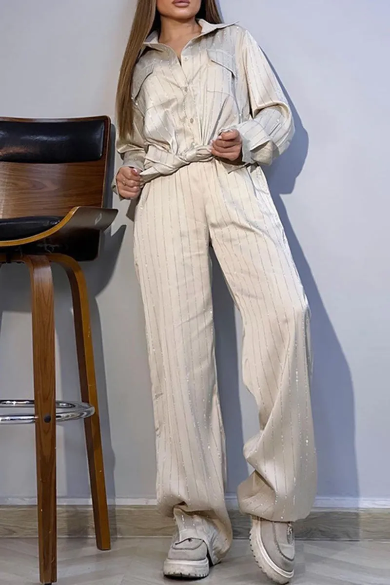UM0415 Wide Leg Pants and Shirts Set