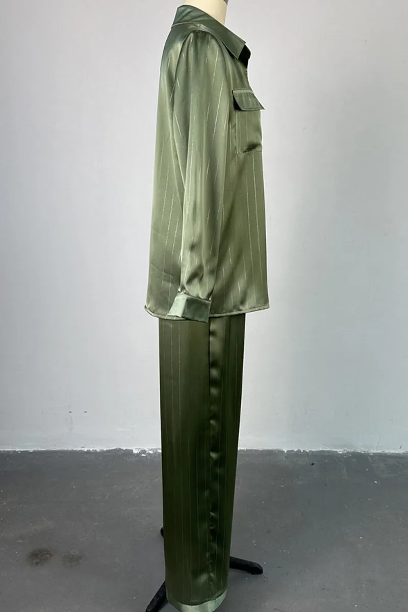 UM0415 Wide Leg Pants and Shirts Set
