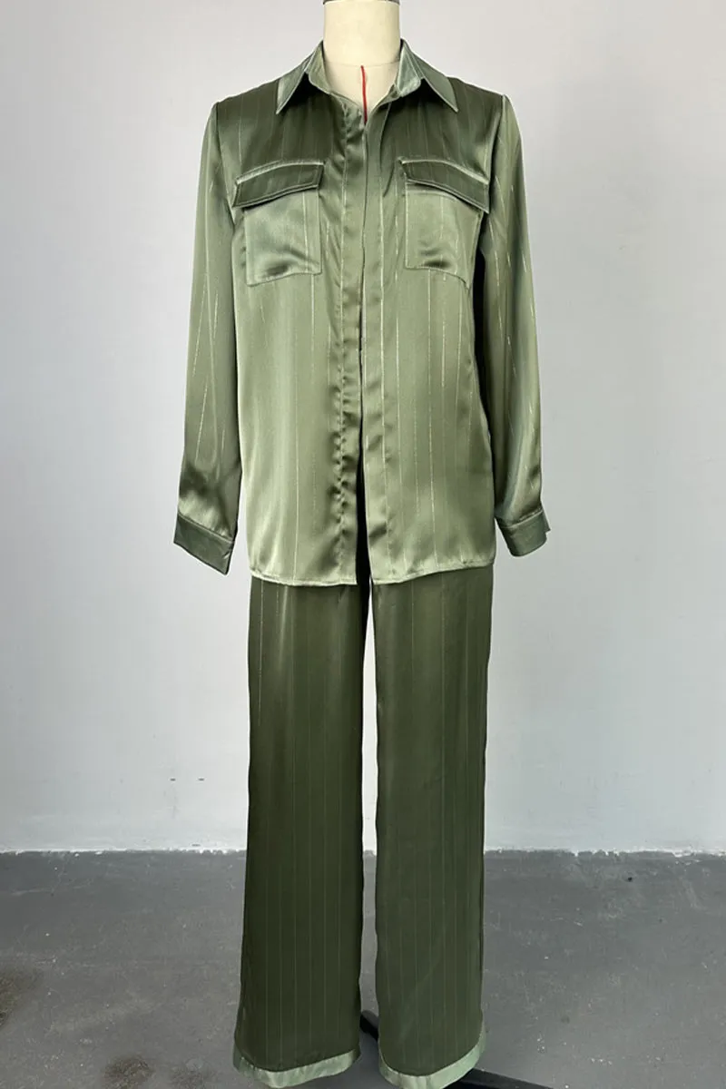 UM0415 Wide Leg Pants and Shirts Set