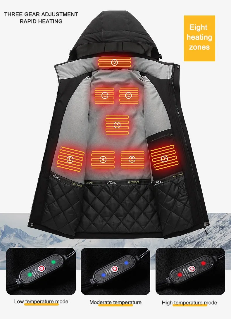 USB Heating Hooded 8 Zone Heated Men Jackets Waterproof Outdoor Coat Windbreaker