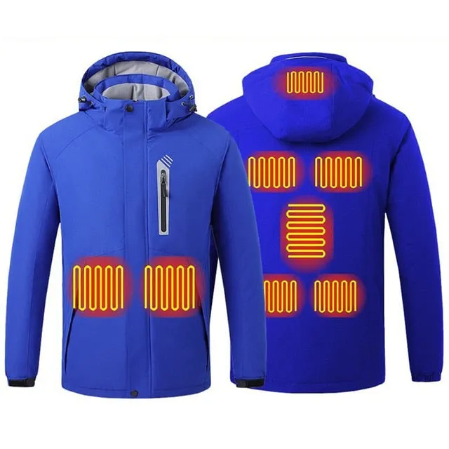 USB Heating Hooded 8 Zone Heated Men Jackets Waterproof Outdoor Coat Windbreaker
