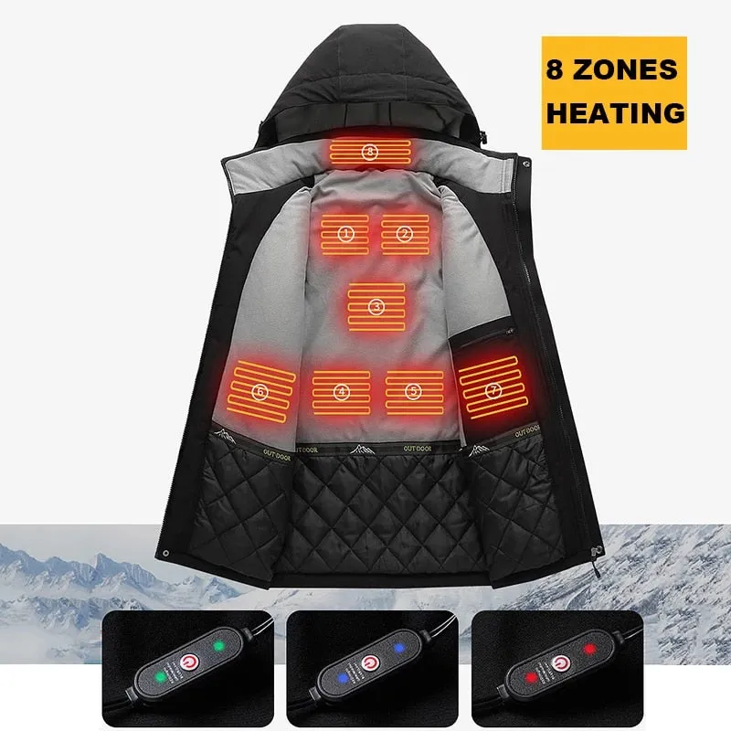 USB Heating Hooded 8 Zone Heated Men Jackets Waterproof Outdoor Coat Windbreaker