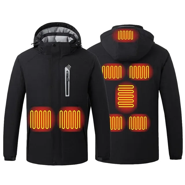 USB Heating Hooded 8 Zone Heated Men Jackets Waterproof Outdoor Coat Windbreaker