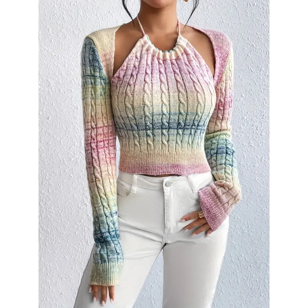 Vibrant Crochet Halter Neck Top with Open Shoulder Design