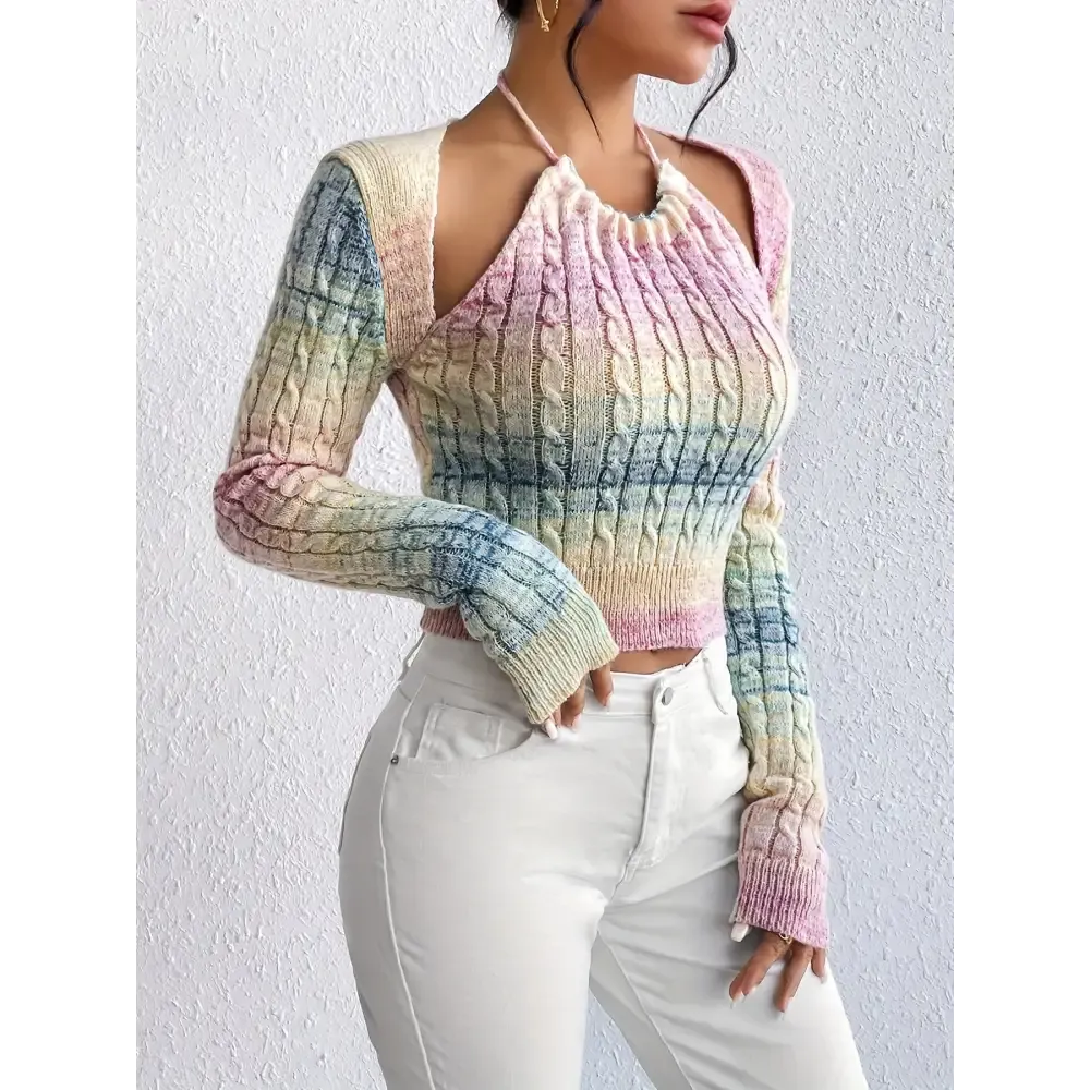 Vibrant Crochet Halter Neck Top with Open Shoulder Design
