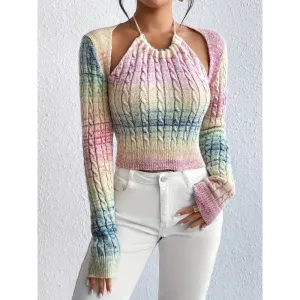 Vibrant Crochet Halter Neck Top with Open Shoulder Design