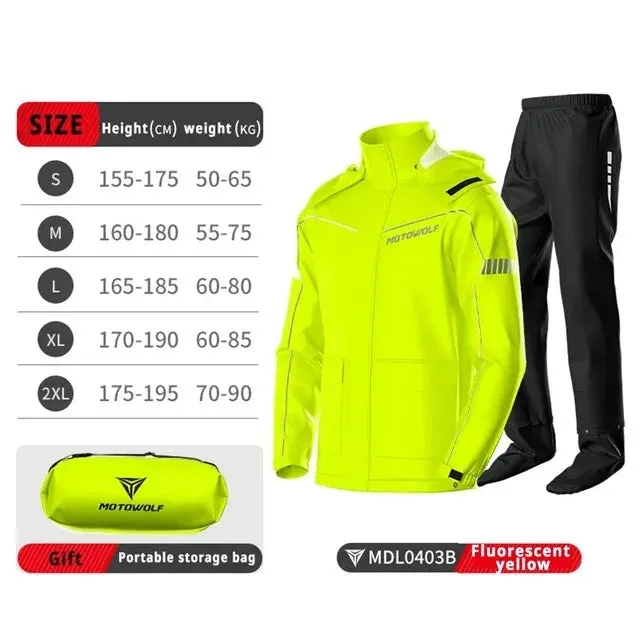 Waterproof Motorcycle Rain Suit - Reflective, Durable, and Portable Raincoat & Pants for Bikers