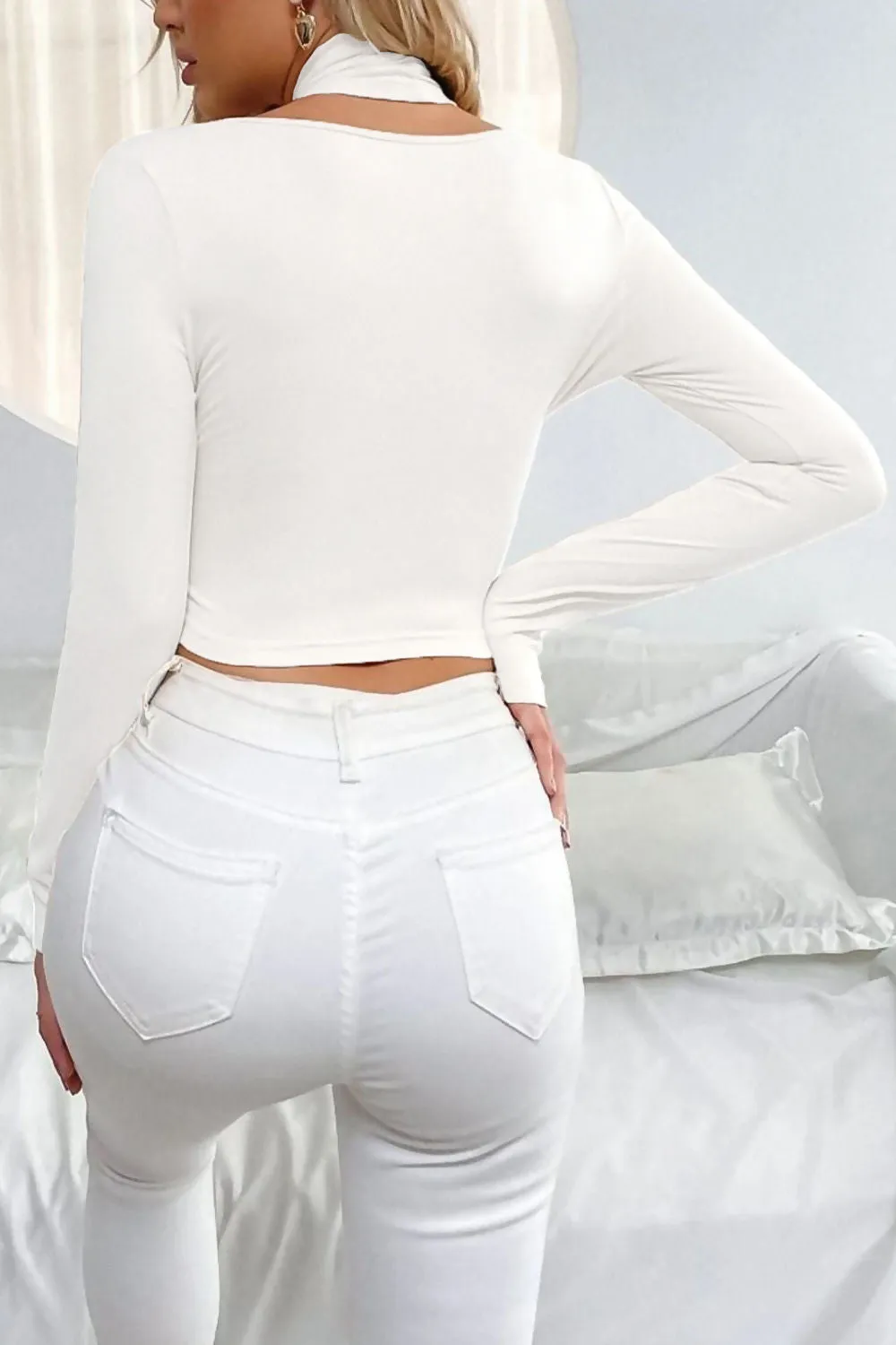 White Slinky Cross Wrap Halter Neck Crop Top