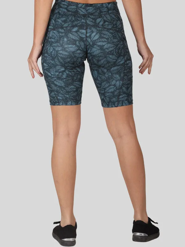 Women Green-Leaf Printed Shorts-SHADOW SHORTS HD_GN-LF