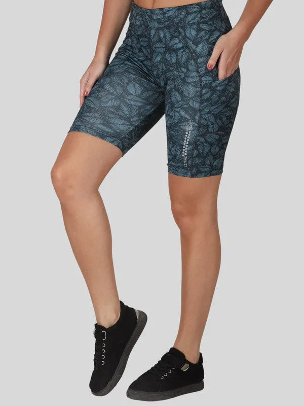 Women Green-Leaf Printed Shorts-SHADOW SHORTS HD_GN-LF