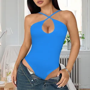 women halter neck cross bodysuit