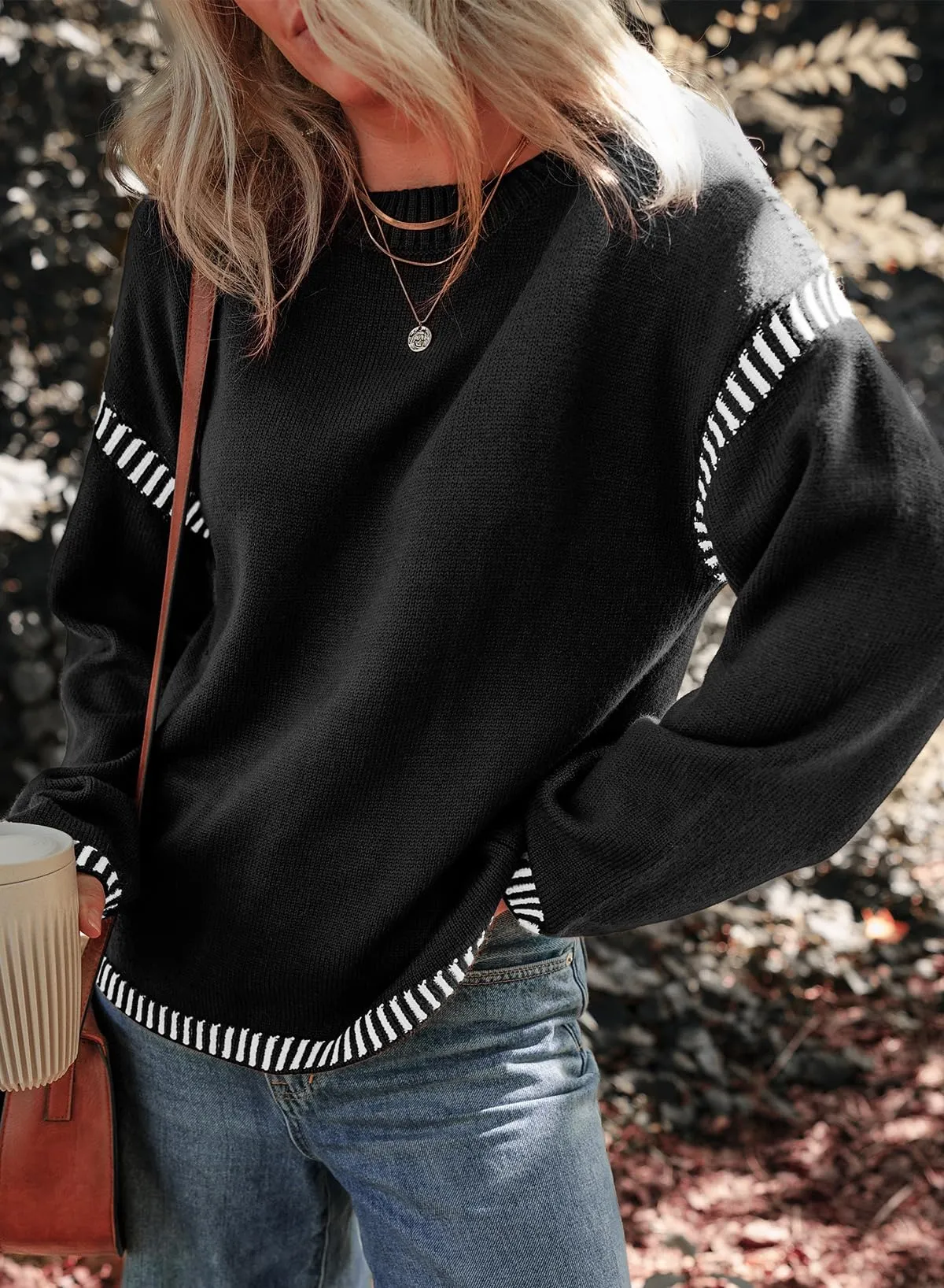 Women's Contrast Cable Knit Pullover Sweater (Buy 2 Free Shipping)