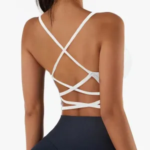 Women's Cross Strap Push-Up Sports Bra Top - Yoga Gym Crop Top, Fitness Brassiere, Breathable
