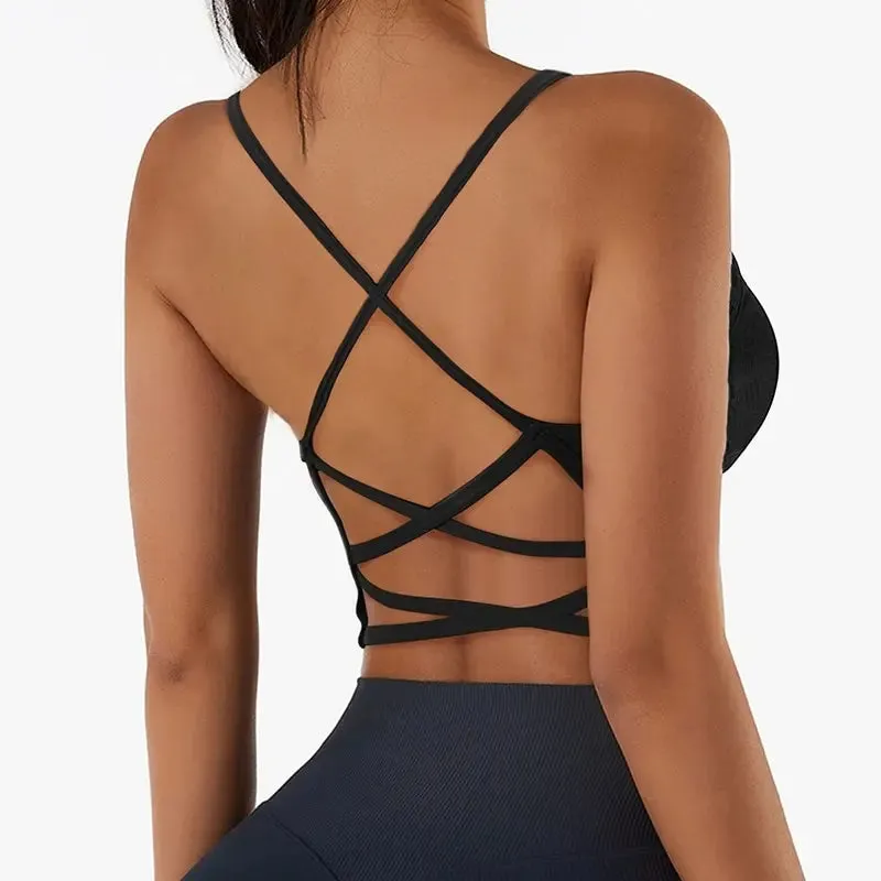 Women's Cross Strap Push-Up Sports Bra Top - Yoga Gym Crop Top, Fitness Brassiere, Breathable