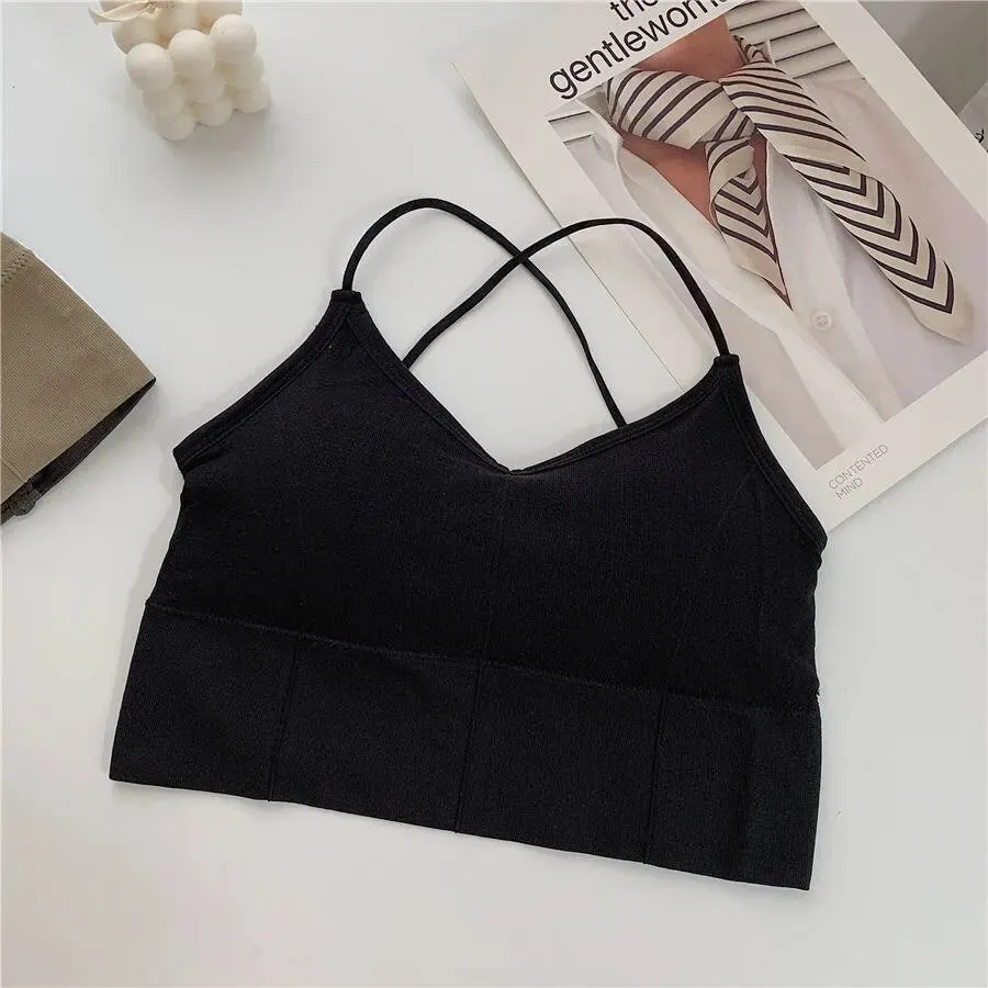 Women's Cross Strap Push-Up Sports Bra Top - Yoga Gym Crop Top, Fitness Brassiere, Breathable