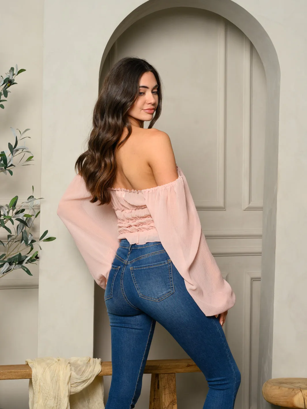 WOMEN'S LONG SLEEVE OFF SHOULDER TIERED BODYSUIT