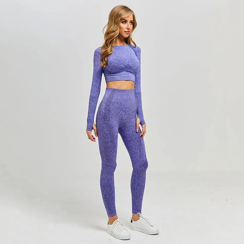 Women's Vital Seamless Yoga Set: Gym Leggings   Cropped Shirts, Fitness Sport Suit with Long Sleeve Tracksuit, Active Wear