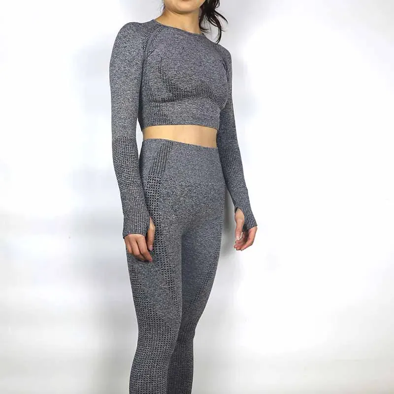 Women's Vital Seamless Yoga Set: Gym Leggings   Cropped Shirts, Fitness Sport Suit with Long Sleeve Tracksuit, Active Wear