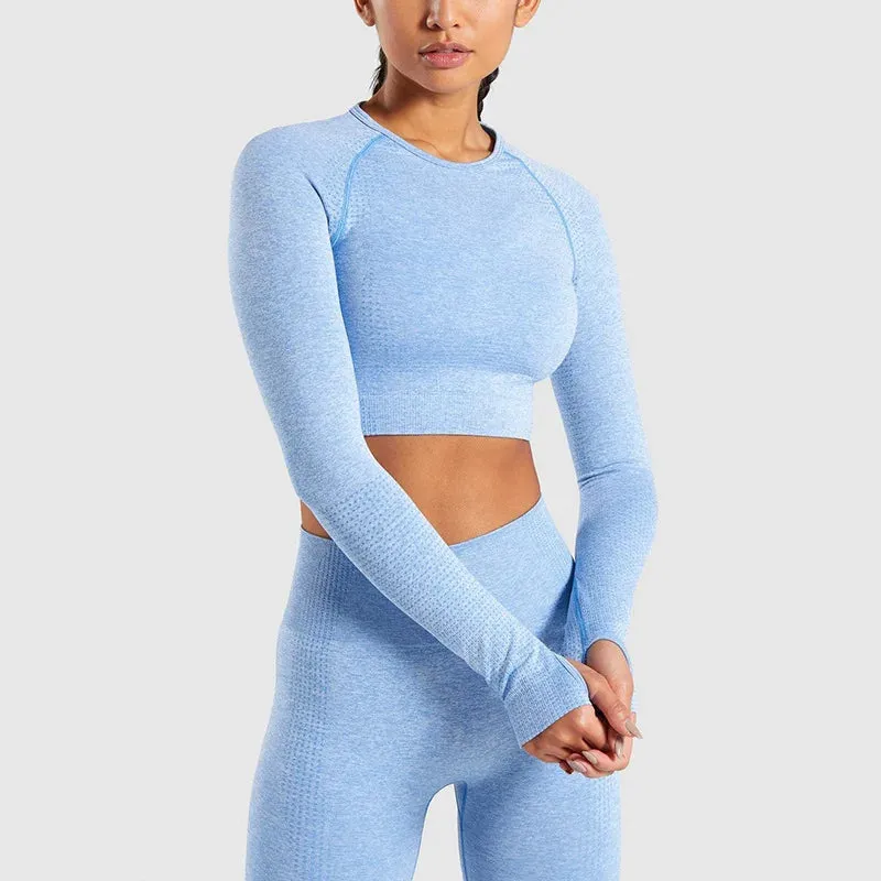 Women's Vital Seamless Yoga Set: Gym Leggings   Cropped Shirts, Fitness Sport Suit with Long Sleeve Tracksuit, Active Wear